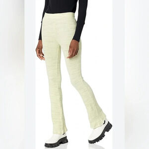 MONROW Revolve MED Cosmo Rib Wide Leg Pants Thermal Ruffle Hem Flare Color: Ash